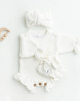 Chunky Knit Ruffle Romper - Ivory Cloud