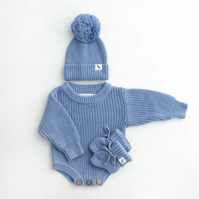Chunky Knit Romper - Denim Cloud