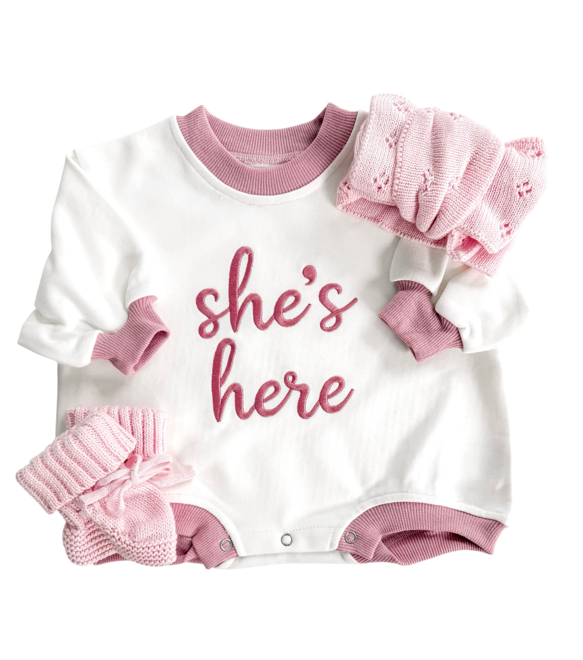 She’s Here Announcement Bubble Romper