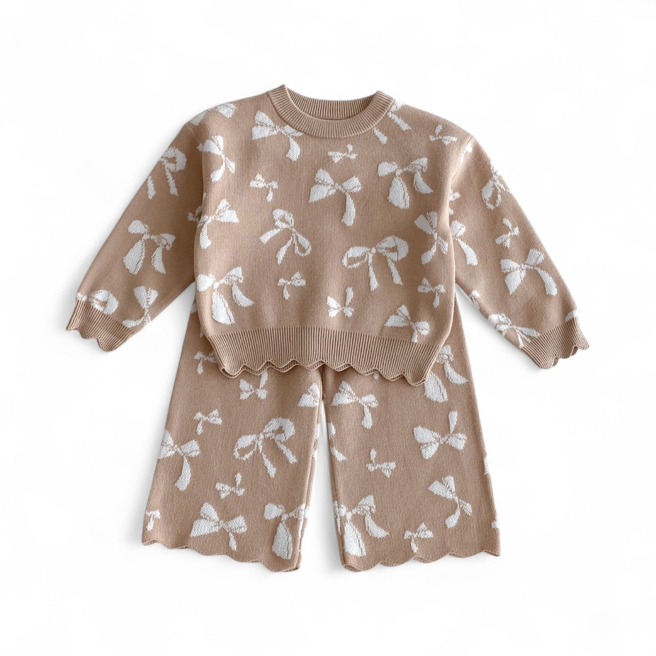 Bow Blossom Knit Beige Set