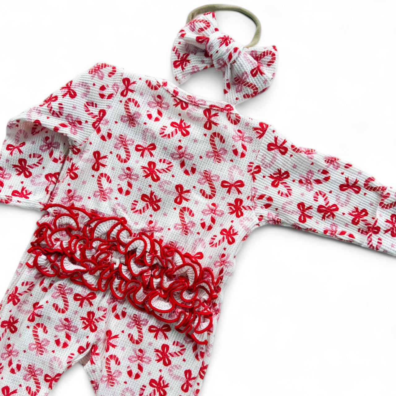 Candy Cane Waffle Ruffle Zipper Footie Set