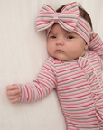 Mauve Stripe Ruffle Zip Romper Bow Set