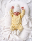 Heirloom Lace Knit Wrap Romper Yellow
