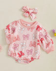 Sweatshirt Bow Print Romper