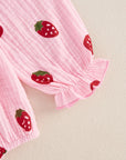 Long Sleeve Strawberry Print Romper Set