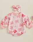 Sweatshirt Bow Print Romper
