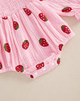 Long Sleeve Strawberry Print Romper Set