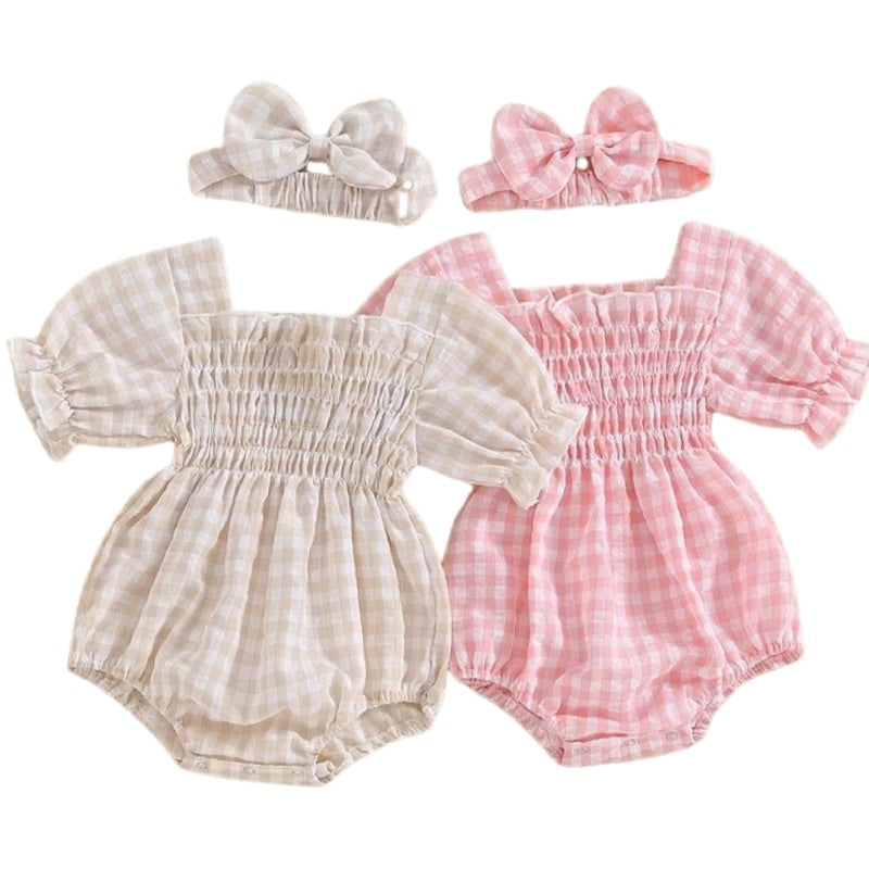 2pcs Plaid Bubble Romper
