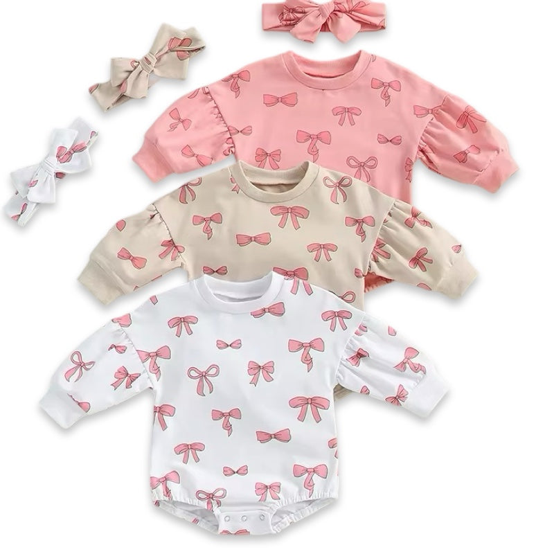 2pcs Bow Romper Set