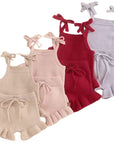 2pcs Knit Peplum Ruffle Shorts Set
