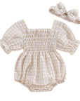 2pcs Plaid Bubble Romper