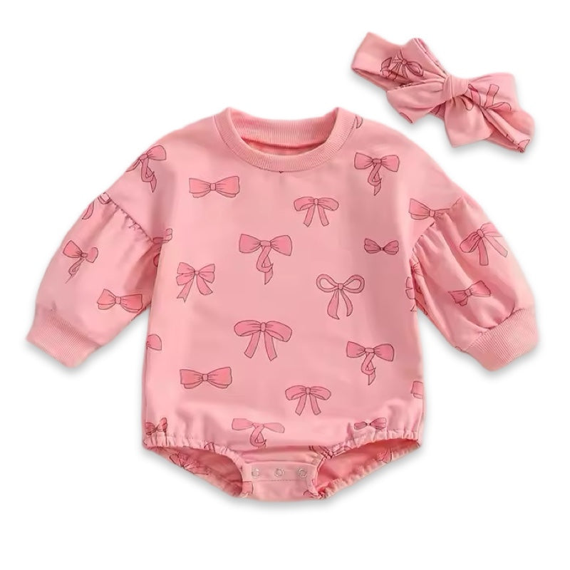 2pcs Bow Romper Set