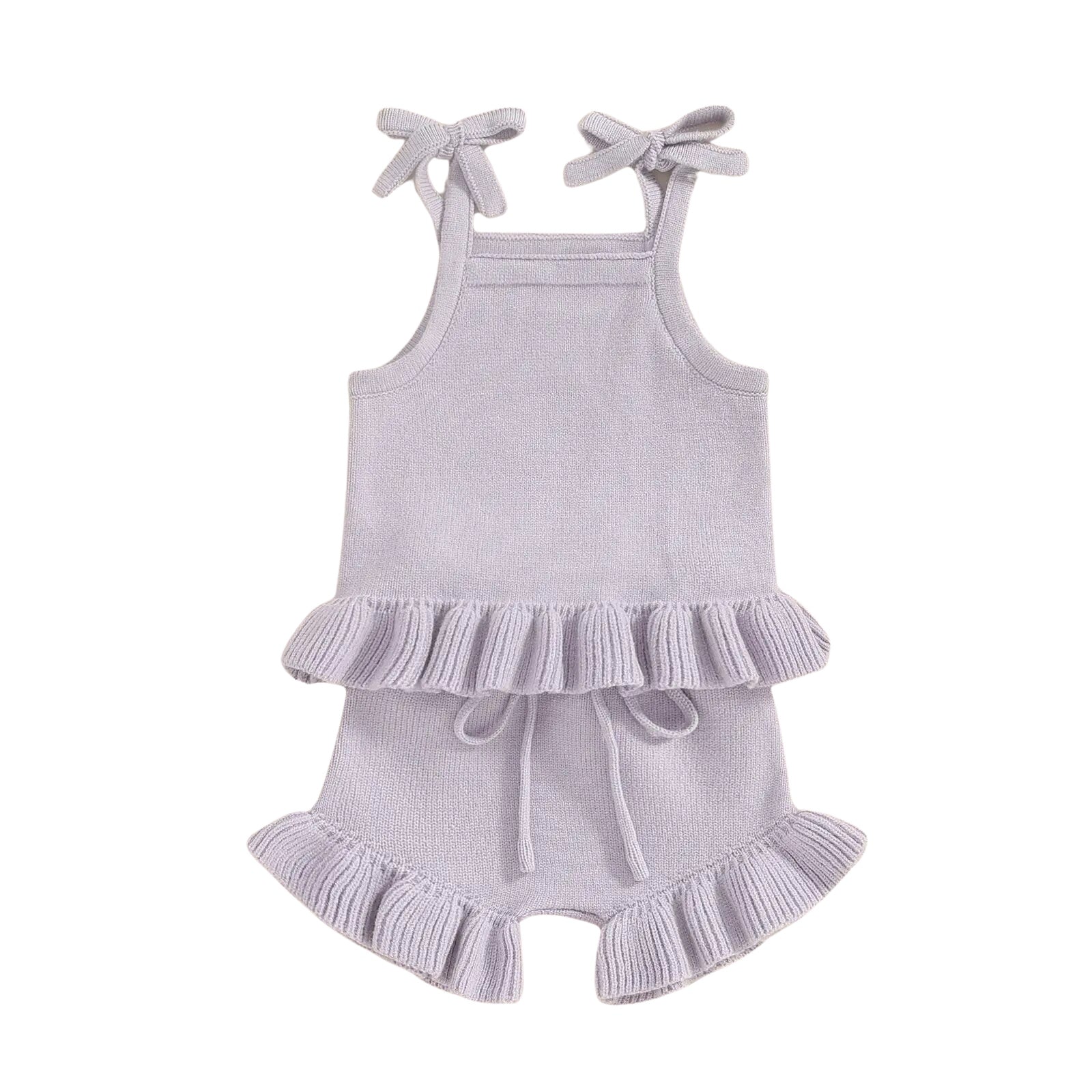 2pcs Knit Peplum Ruffle Shorts Set