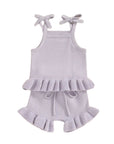 2pcs Knit Peplum Ruffle Shorts Set