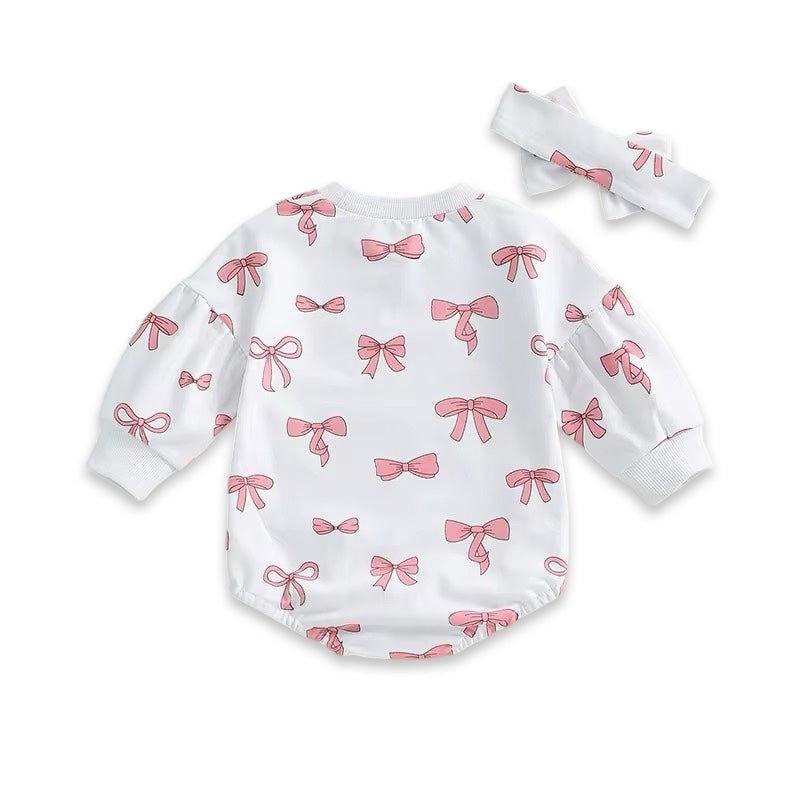 2pcs Bow Romper Set