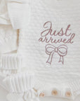 “Just Arrived” Ruffle Knit Onesie