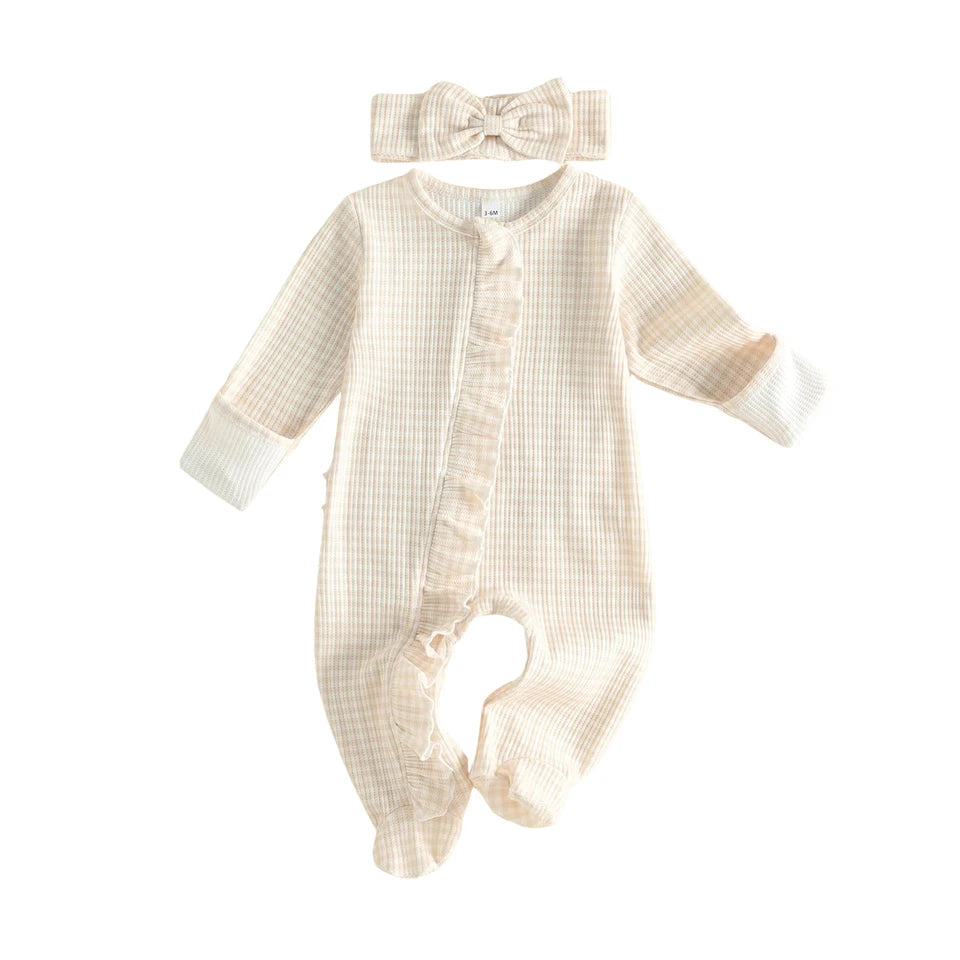 Gingham Ruffle Footie + Matching Bow