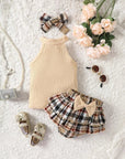 Halter Top & Plaid Bow Shorts (Tan)