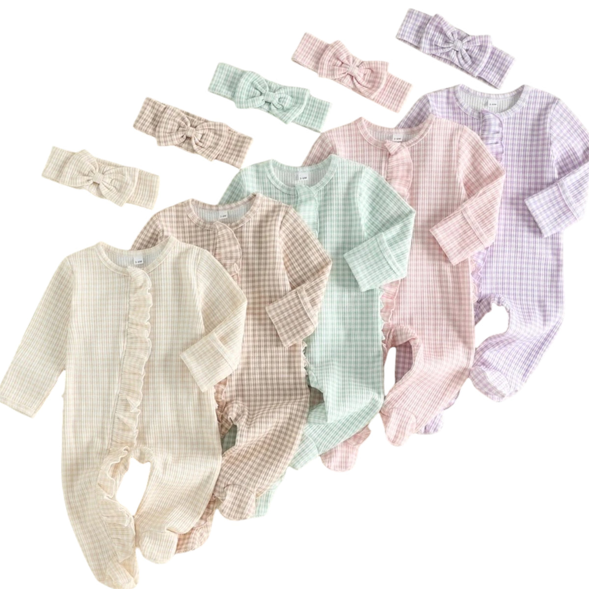 Gingham Ruffle Footie + Matching Bow