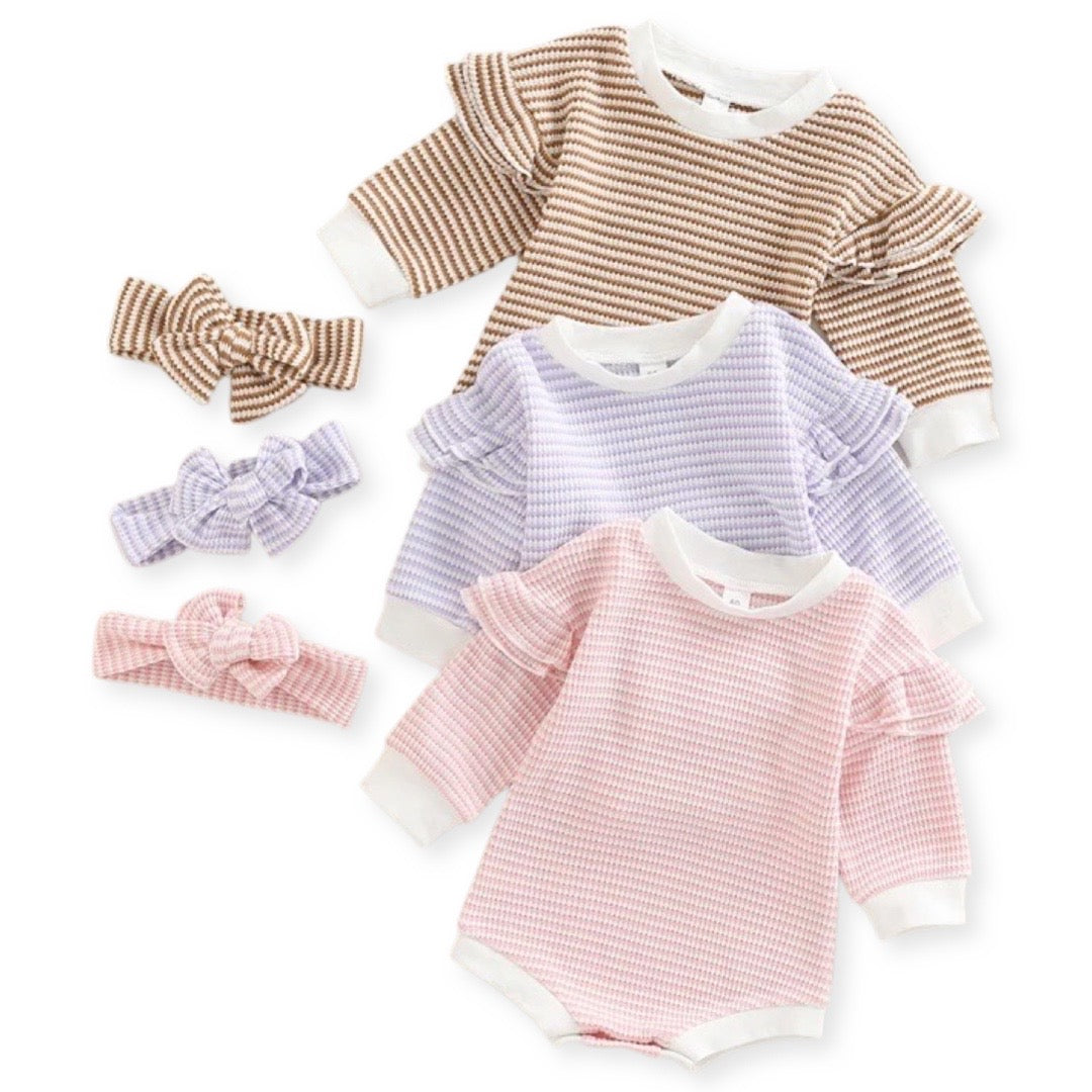 2pcs Knit Ruffle Romper