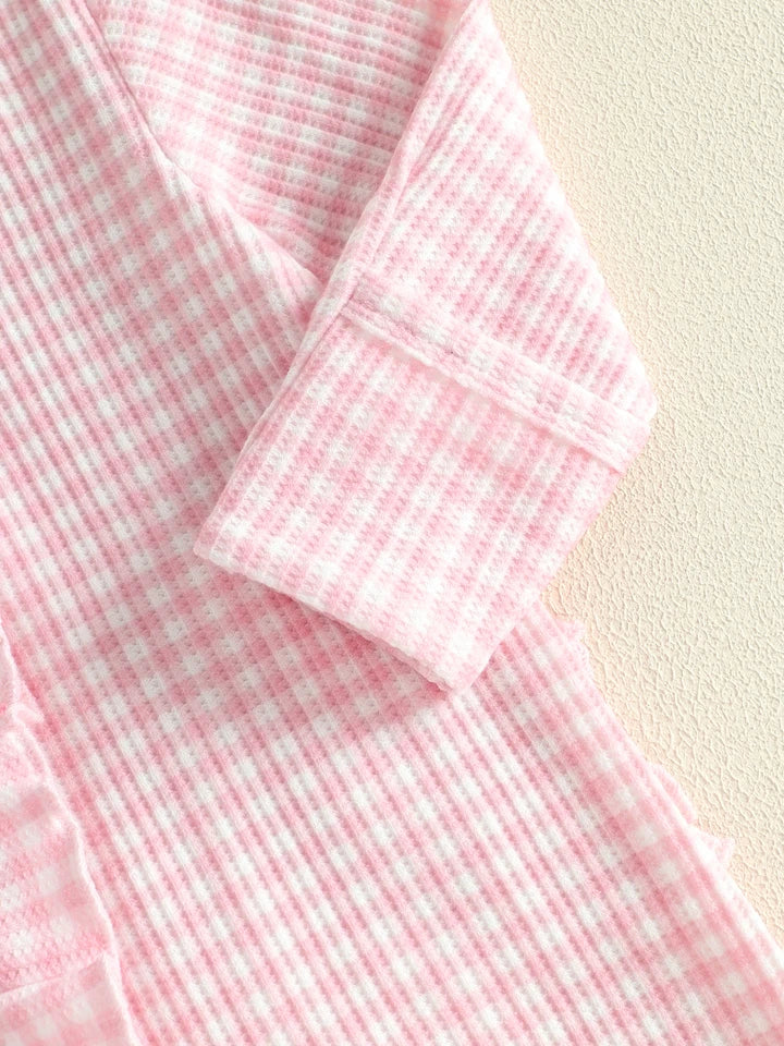 Gingham Ruffle Footie + Matching Bow