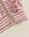 Mauve Stripe Ruffle Zip Romper Bow Set