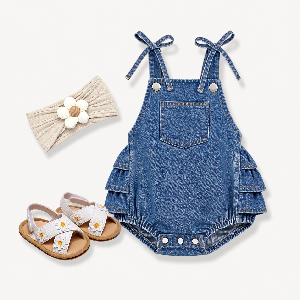 Willow Denim Ruffle Romper – TinyTeenyTots
