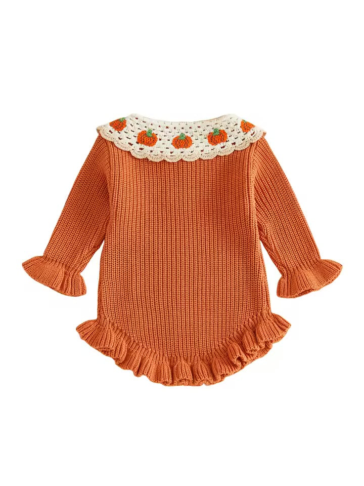 Pumpkin Patch Crochet Collar Knit Romper