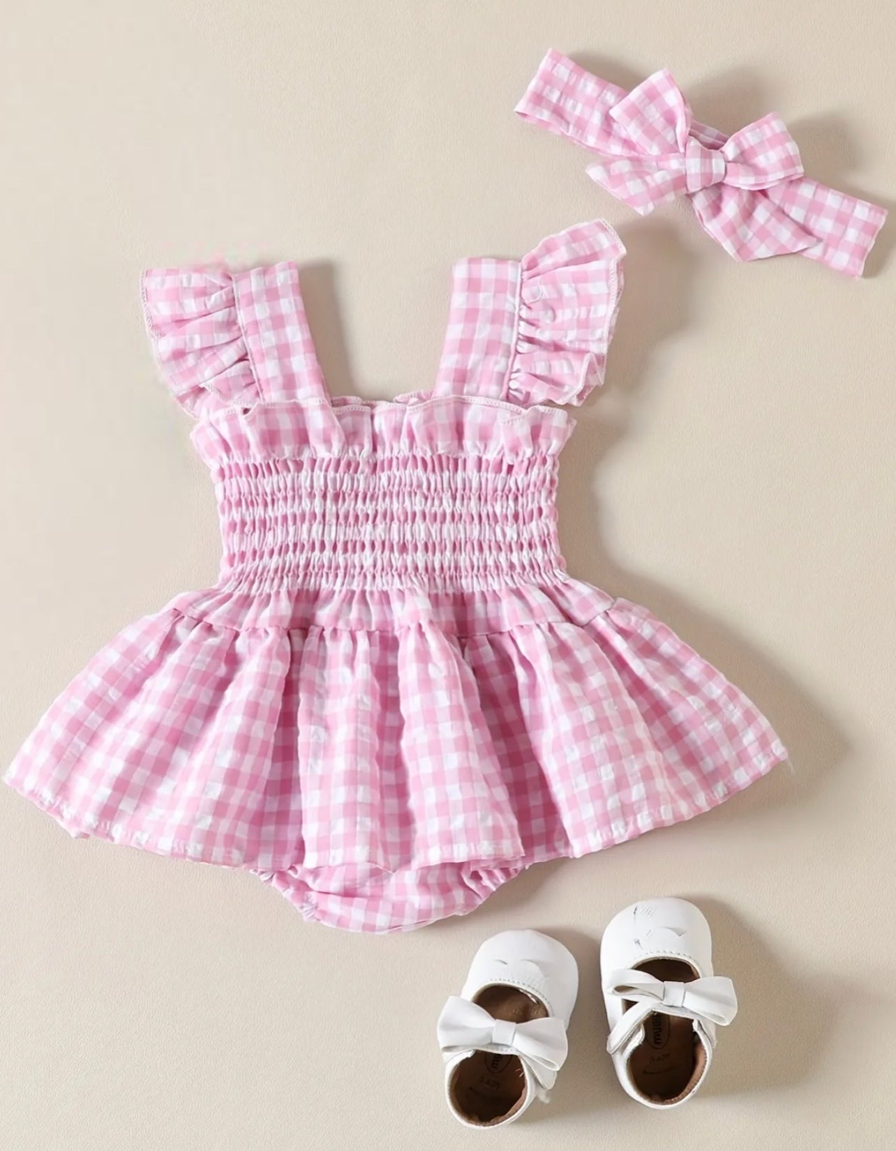 2pcs Gingham Ruffle Set