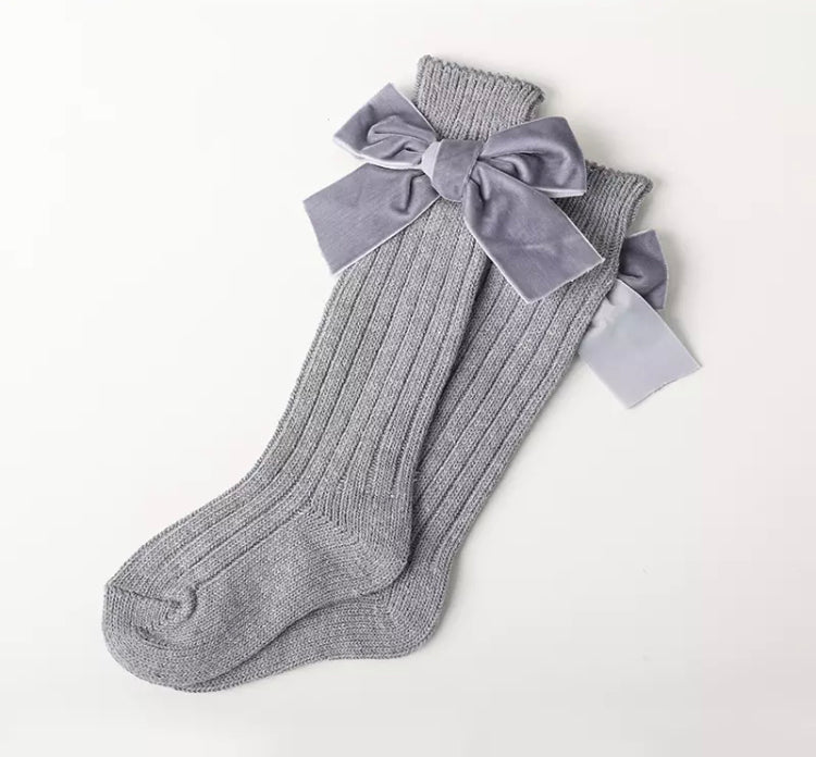 Long Knee Velvet Bow Socks