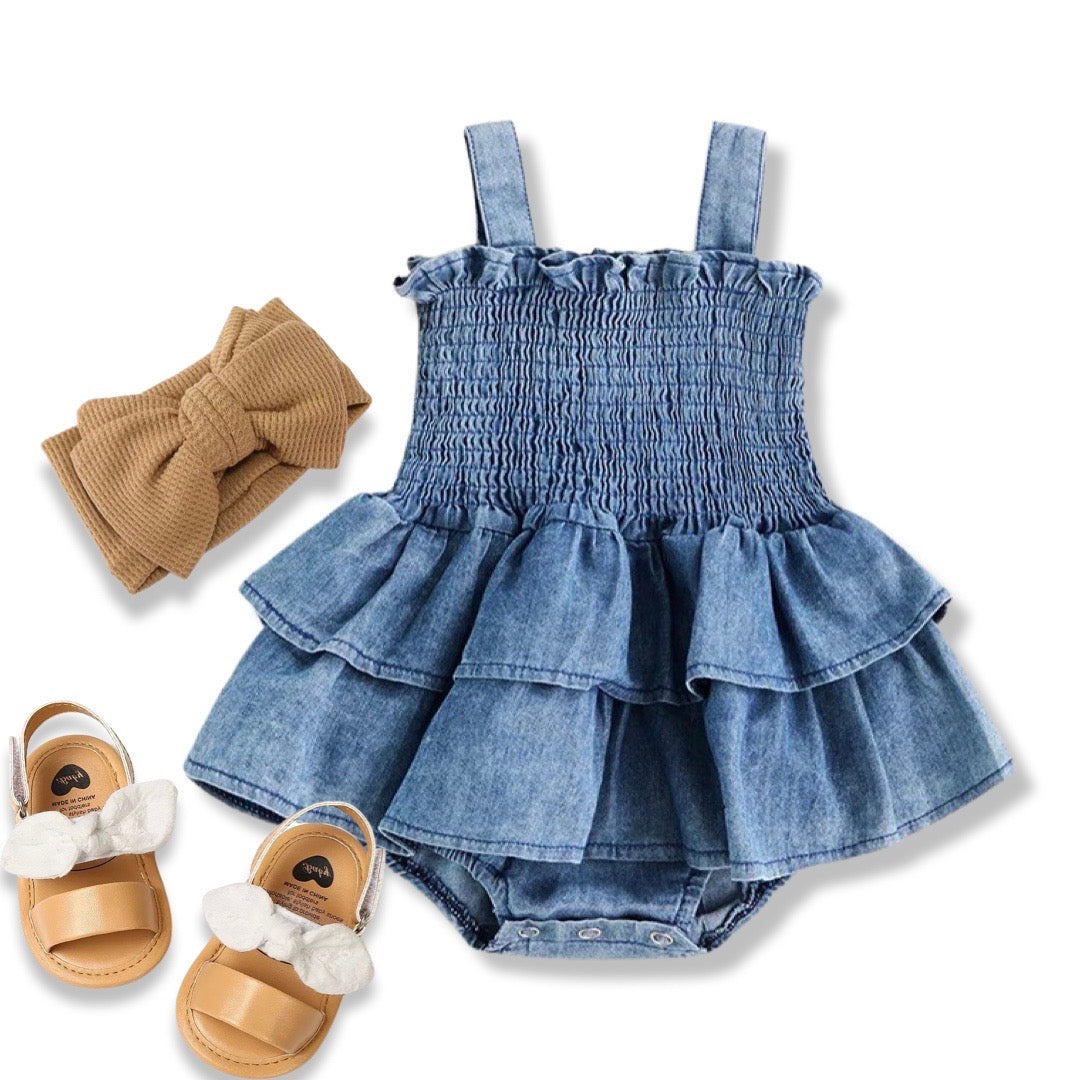 Ruffled Denim Romper