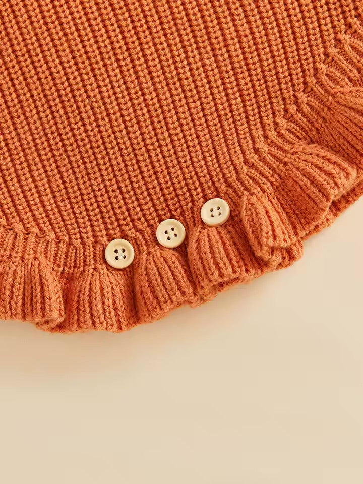 Pumpkin Patch Crochet Collar Knit Romper