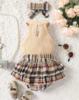 Halter Top & Plaid Bow Shorts (Tan)