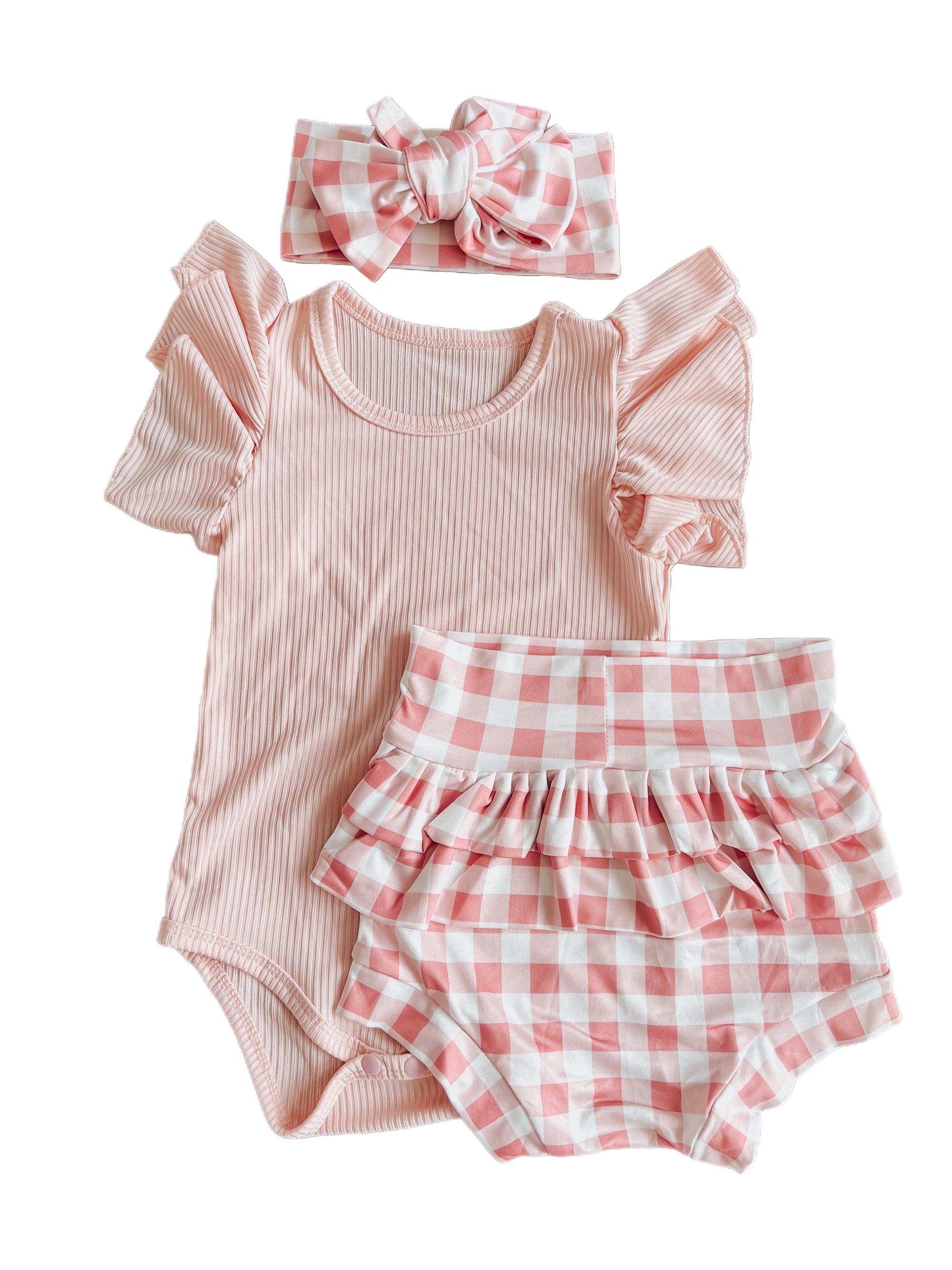 3pcs Gingham Ruffle set (pink)