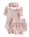 3pcs Gingham Ruffle set (pink)