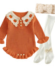 Pumpkin Patch Crochet Collar Knit Romper