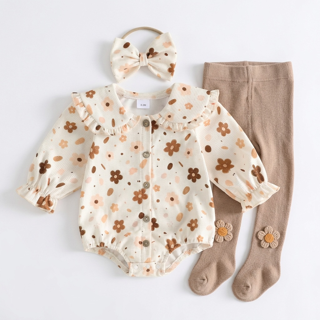 Sweet Meadow Floral
3pcs Romper Set | Cream