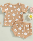 Waffle Floral Printed T-shirt + Shorts Set