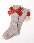 Long Knee Velvet Bow Socks