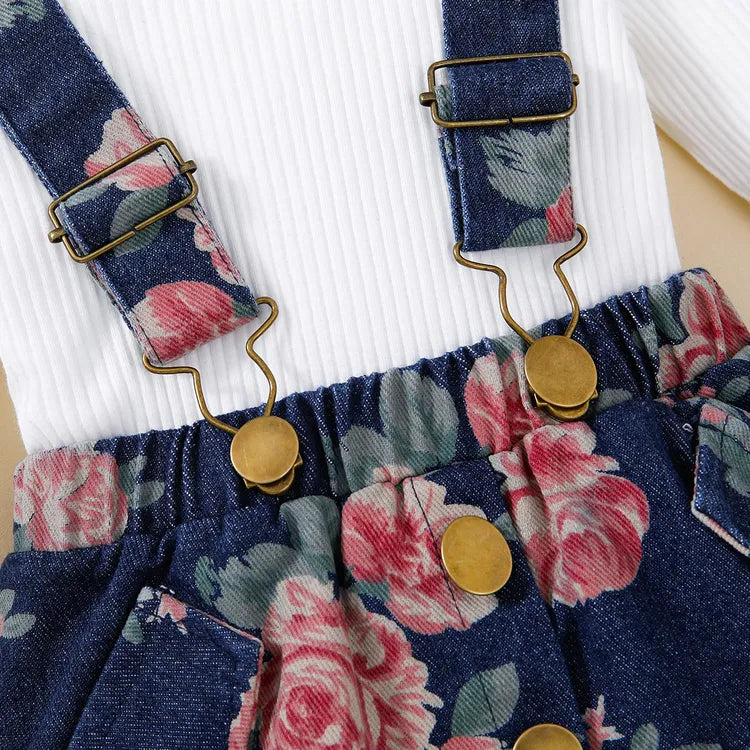 Floral Denim Suspender set