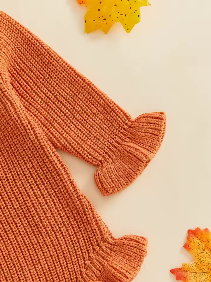 Pumpkin Patch Crochet Collar Knit Romper