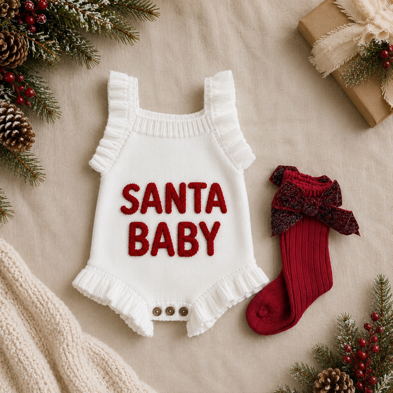 Santa Baby Knit Ruffle Romper