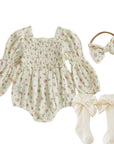 Floral Smocked Romper Set (pink)