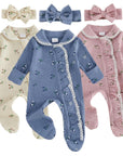 Vintage Bloom Waffle Knit Ruffle Footie & Bow Set