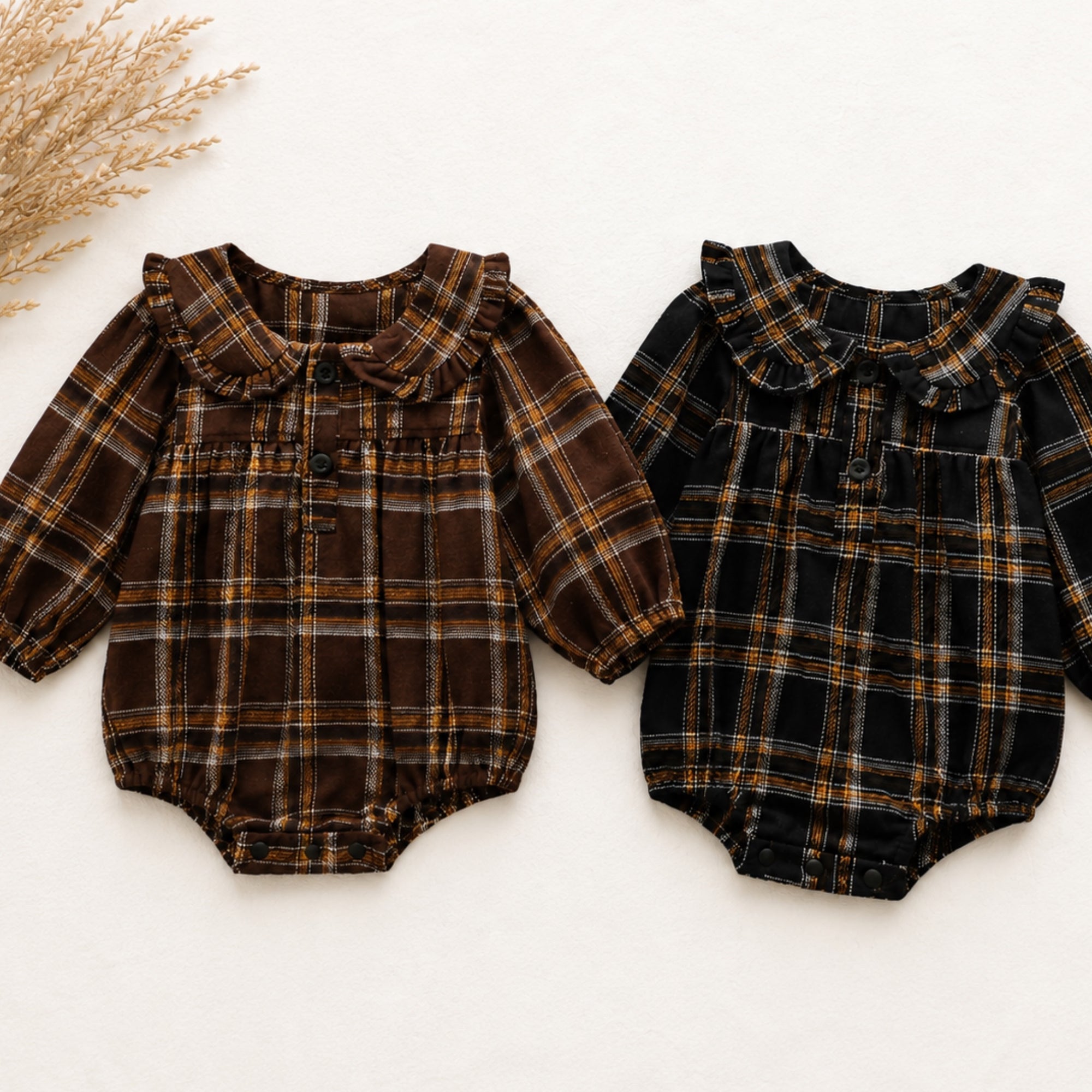 Autumn Plaid Ruffle Collar Romper