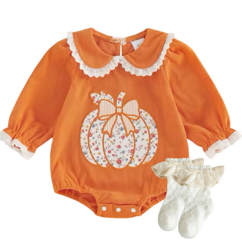 Floral Pumpkin Peter Pan Bubble Romper
