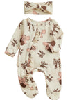 Pink Football Bow Baby Ruffle Footie