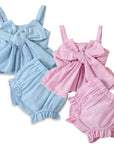 2pcs Bow Pinstriped Set (Blue & Pink)