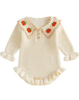 Pumpkin Patch Crochet Collar Knit Romper (Cream)