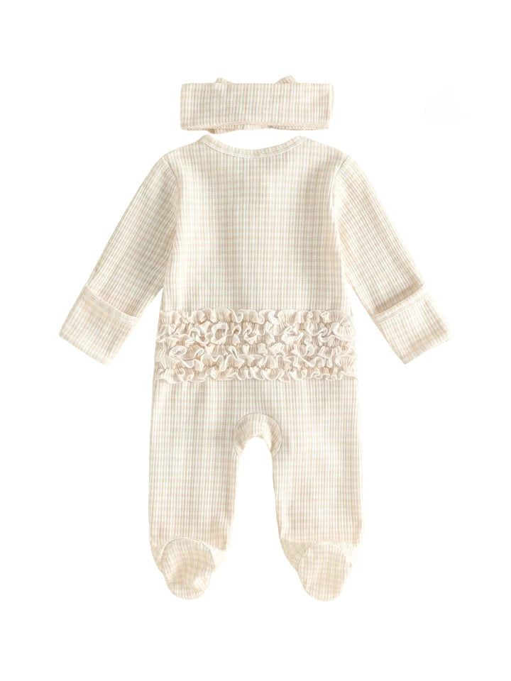 Gingham Ruffle Footie + Matching Bow